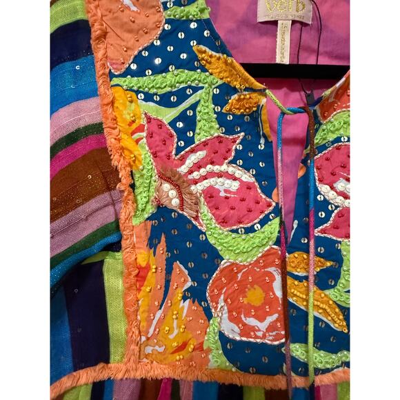 Anthropologie Verb by Pallavi Singhee Boho Embroidered Sequin Tassel Tunic Top M - Picture 5 of 5